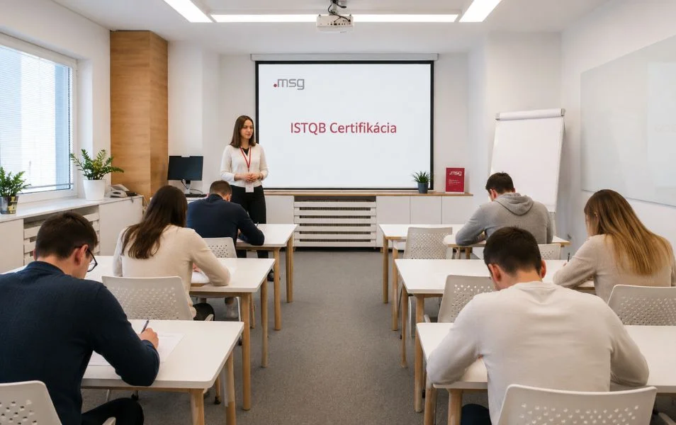 Lektorka vedie školenie o ISTQB certifikácii pre softvérových testerov.