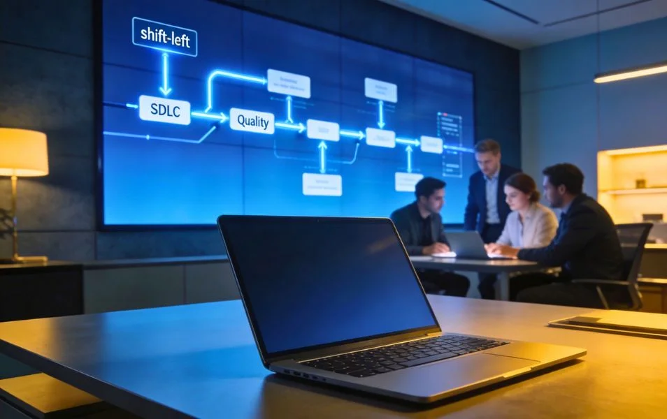 Diagram SDLC a shift-left prístupu pri zabezpečení kvality softvéru